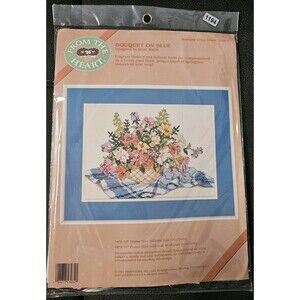 Dimensions Cross Stitch Kit Bouquet on Blue From the Heart 1991 14x10" Flowers